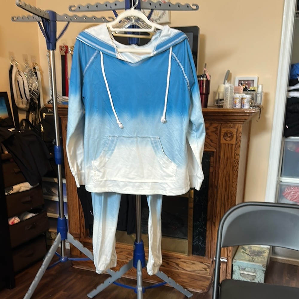 Blue and White Ombre Hoodie and Joggers Set